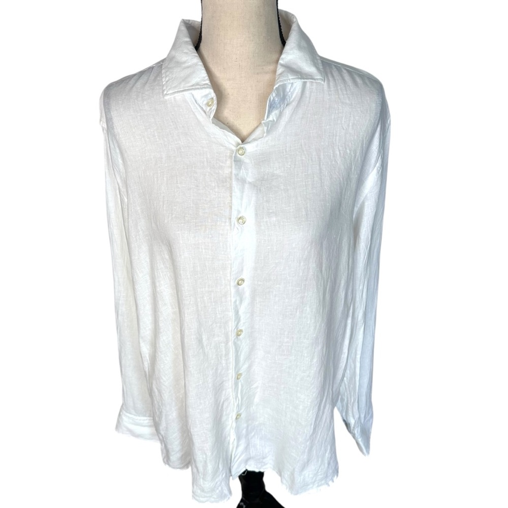 PORTER & ASH 100% Linen White Men's XL Button Down Shirt Natural Long Sleeve EUC